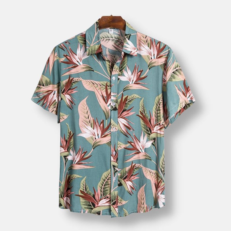 Blue Ocean Hawaiian Floral Print Short Sleeve Shirt