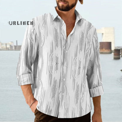 Chemise manche longue à rayure vintage en lin pour homme