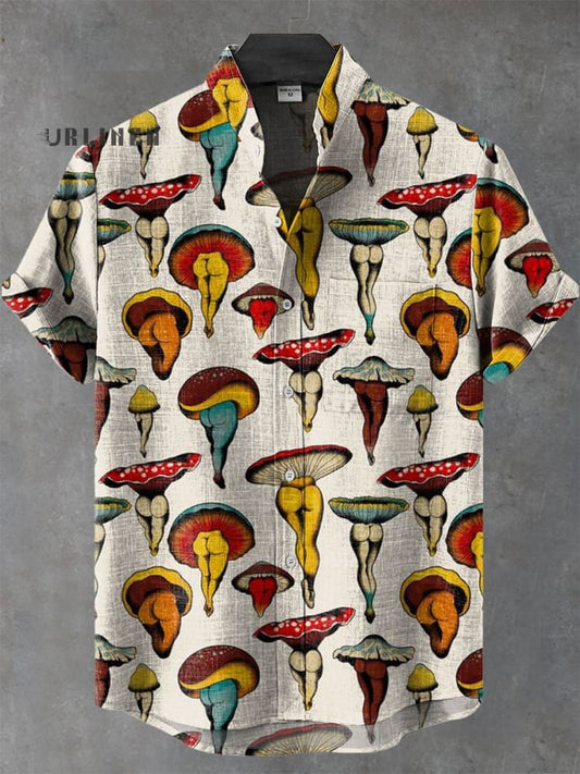 Mushroom Art Print Casual 100% Cotton Shirt