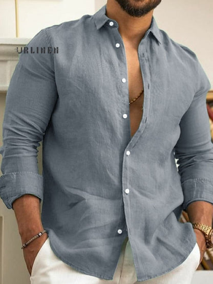 Chemise décontractée manche longue à revers plats 100% coton