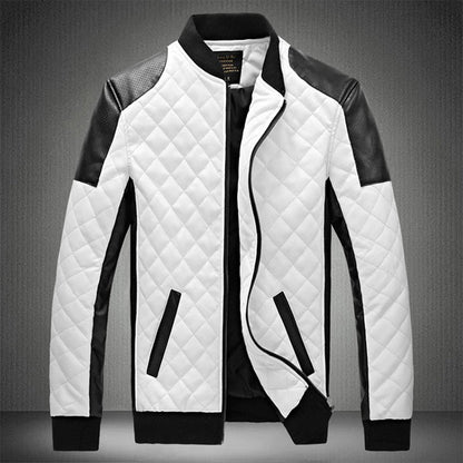 Veste en cuir noir et blanc de motard YML