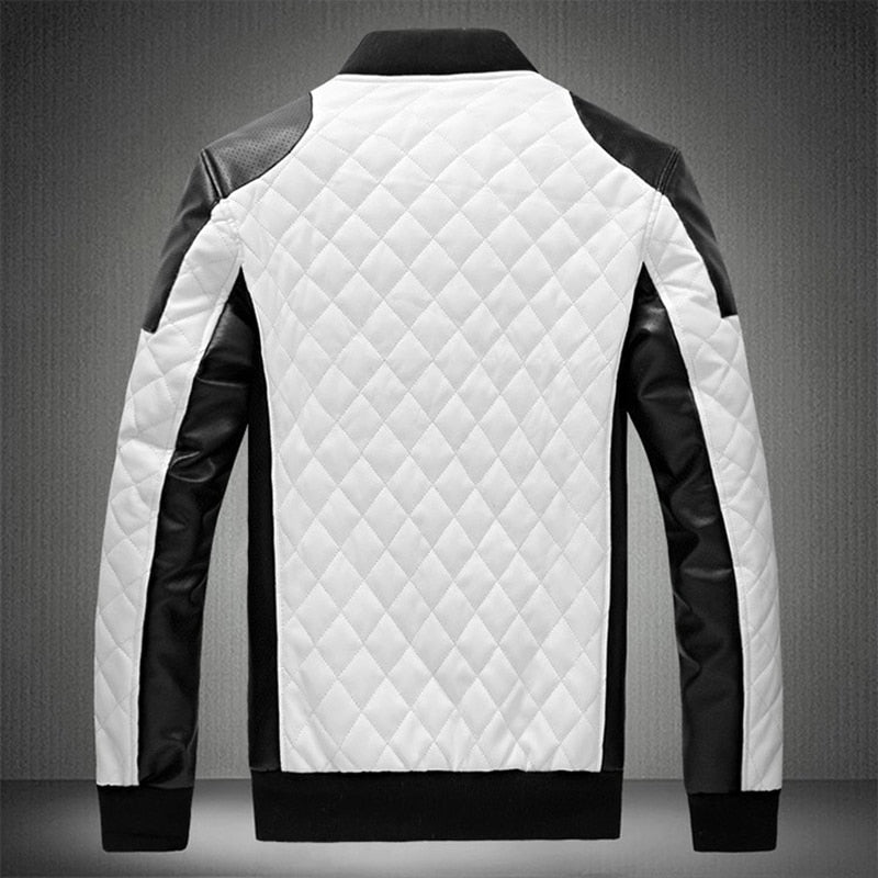 Veste en cuir noir et blanc de motard YML