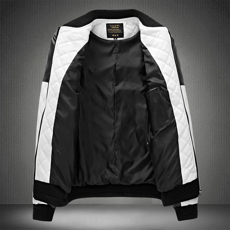 Veste en cuir noir et blanc de motard YML