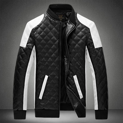 Veste en cuir noir et blanc de motard YML