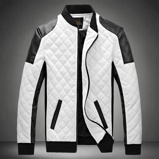 Veste en cuir noir et blanc de motard YML