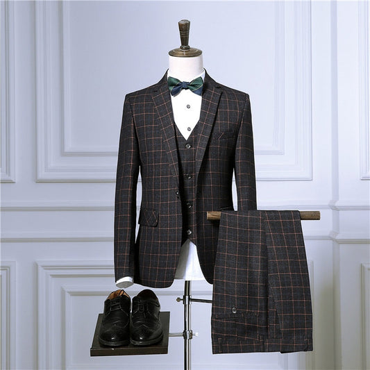 Ben Events 3 Piece Plaid Pattern Suit (blazer+vest+pants)