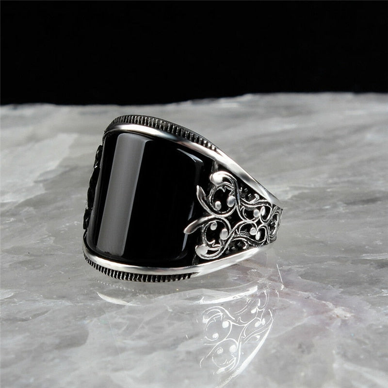 Antonios Stainless Steel Black Ring Men