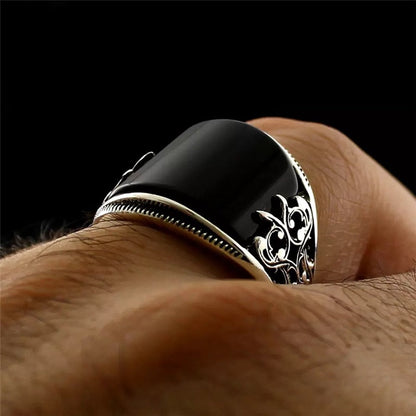 Antonios Stainless Steel Black Ring Men