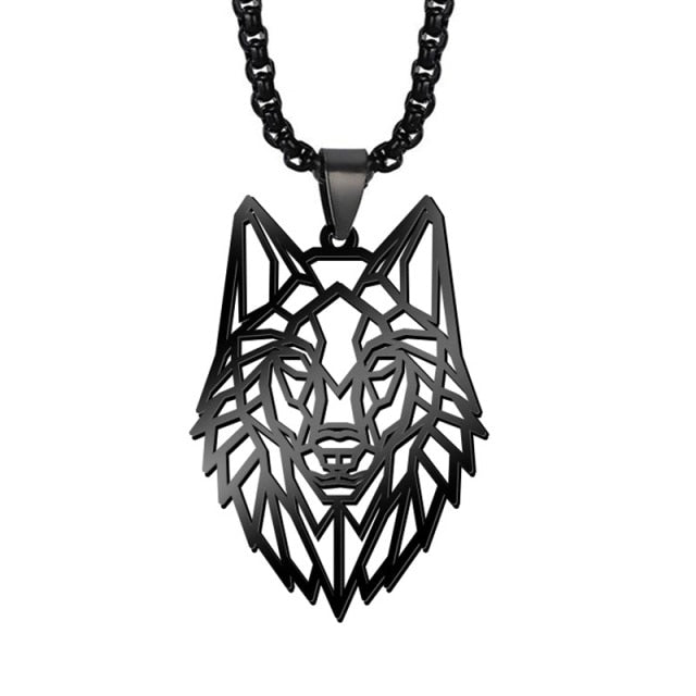 Antonios Wolf Pendant Stainless Steel Necklace