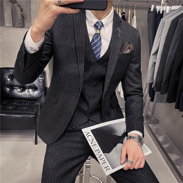 British Business 3 Piece Suit(blazer+vest+pants)