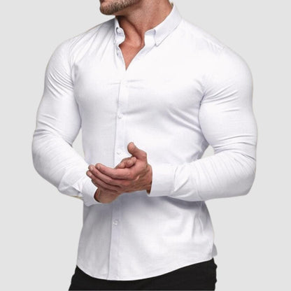 AntoniosClothing Cotton Elastic Long Sleeve Shirt Muscular-Fit