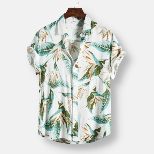 White Hawaiian Floral Print Short Sleeve Shirt